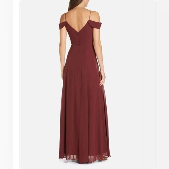 JENNY YOO Priya Cold Shoulder Chiffon Evening  GOWN SIZE 4 - Picture 2 of 7